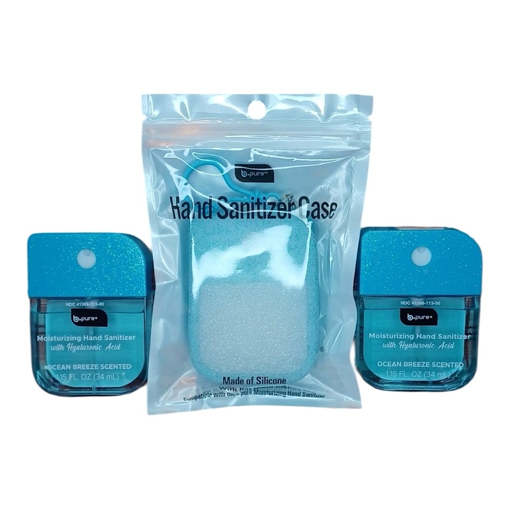 B.Pure Moisturizing Hand Sanitizer Ocean Breeze Scent x2 with Keychain Clip NWT